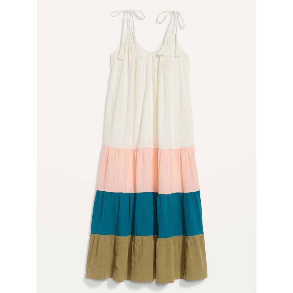 Old Navy Colorblock Tiered Maxi Dress Sleeveless 100% cotton Cottagecore Plus 2X - Picture 1 of 6